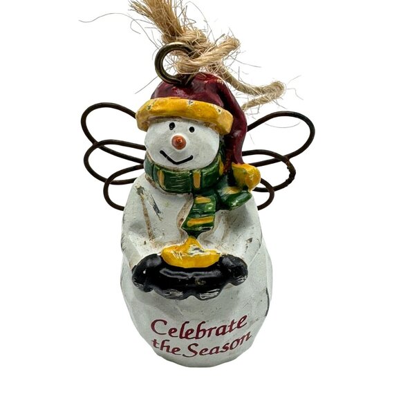 Set Of 3 Christmas SnowmanThemed Ornaments Resin Ceramic Paper Vintage - Picture 3 of 15